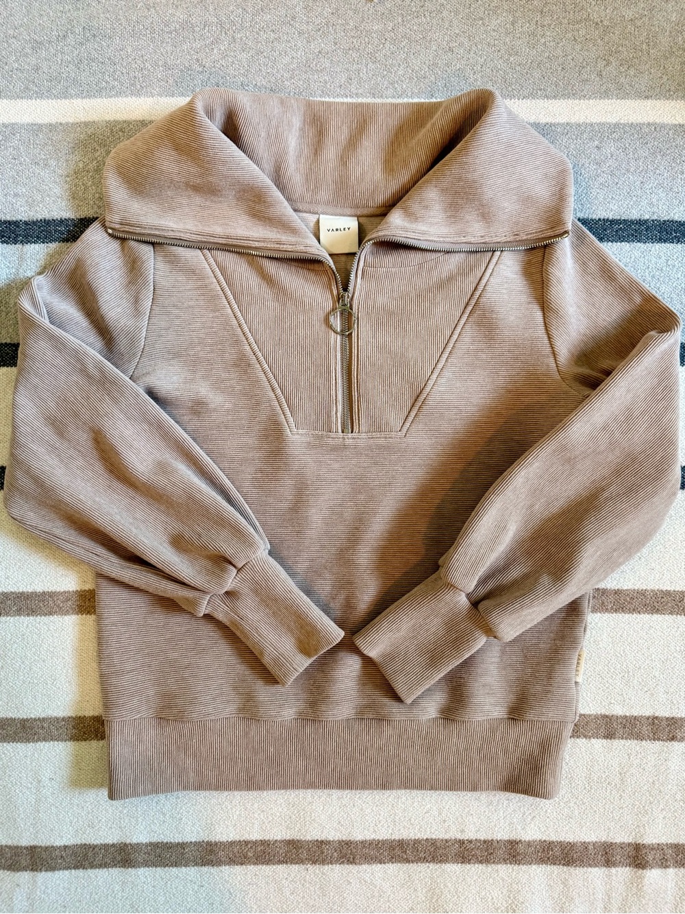Varley Vine Half Zip Pullover XS Taupe Marl Ribbed Sweatshirt - Picture 2 of 3